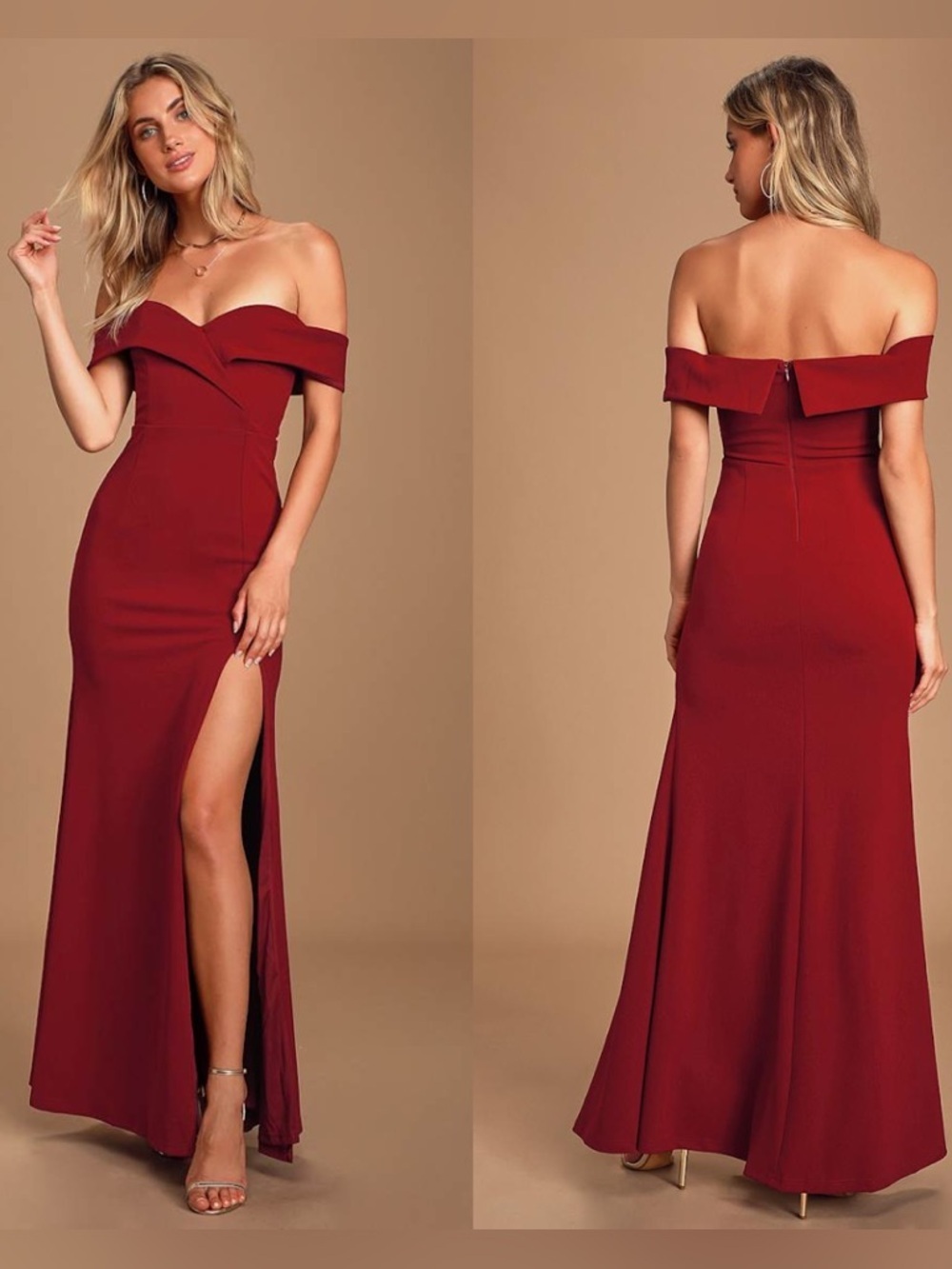 Lulus Burgundy Off Shoulder Evening Gown Maxi Dress Events Prom Wedding Romantic